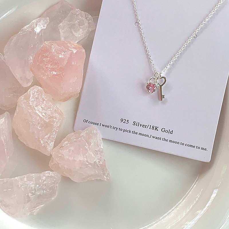 ꒰ สร้อย Key&Heart | สร้อยคอกุญแจ เงินแท้ สีชมพู และ สีม่วง - Burwoodstore