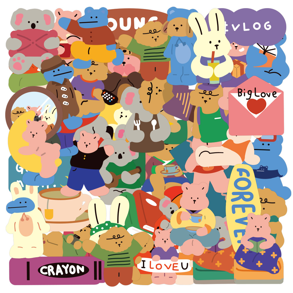 💥พร้อมส่ง💥KOREA Cute rabbit  bear 50แผ่น STICKER กันน้ำ สติ๊กเกอร์ ใช้ซ้ำได้ โทรศัพท์มือถื - รูปที่ 6