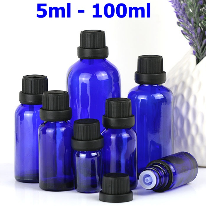 พร้อมส่ง5/10/15/20/30/50/100mlขวดแก้วอโรม่าเปล่าสีบลู จุกหยดใส่เซรั่ม น้ำมันหอมระเหย น้ำหอม สารเคมี เอนกประสงค์diyมาก
