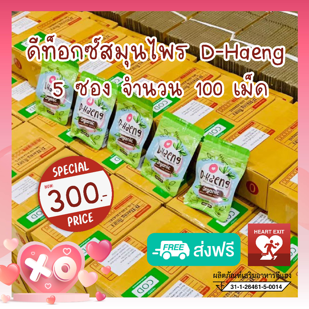 [ส่งฟรี!] D-Haeng (ดีแฮง) ดีท็อกซ์​สมุนไพร 5 ซอง จำนวน 100 เม็ด by heart exit