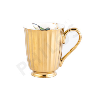 แก้วน้ำ แก้วกาแฟ Miss Etoile สำหรับใส่เครื่องดื่มต่างๆ ลายสีทอง | Mug Ceramic W/Handle Bird Gold : MU128