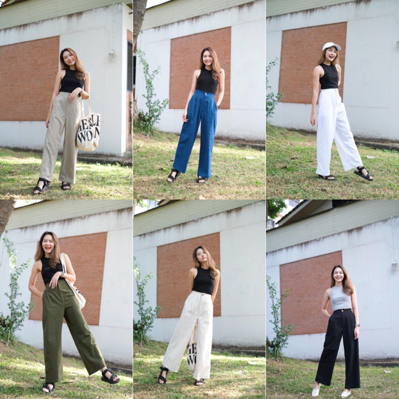 ✨ใส่โค้ด MALI69  ✨ กางเกงผ้าฝ้ายทรงขากระบอกตรง Pretty pant