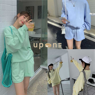 พร้อมส่ง ชุดเซ็ท 2 ชิ้น เสื้อแขนยาวคอกลม+กางเกงขาสั้นเอวสม็อคสุดน่ารัก