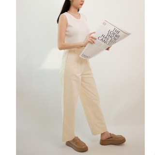 Avocado กางเกงขากระบอกยาว เอวสูง สีพื้น Kikko cotton pants