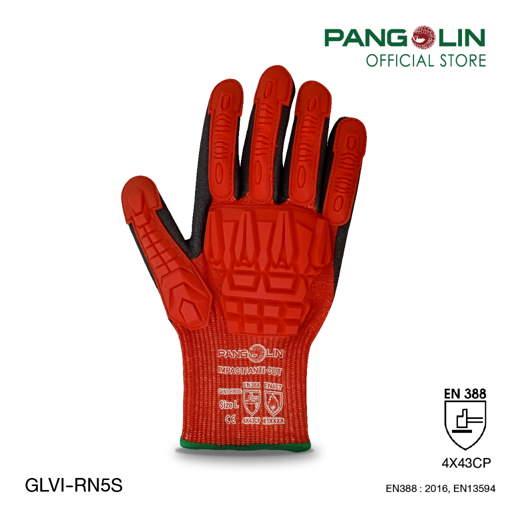 ถุงมือกันกระแทก (Impact Glove) เคลือบยางไนไตร สีแดง GLVI-RN5S