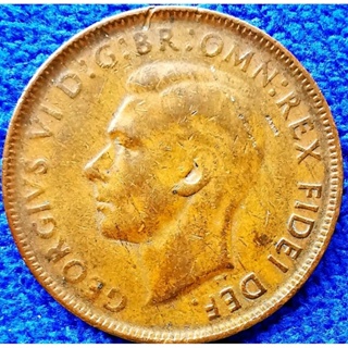 เหรียญ​ออสเตรเลีย​ Australia, 1 Penny,(ยุค​George​ VI)​, #​1522T, ใช้แล้ว