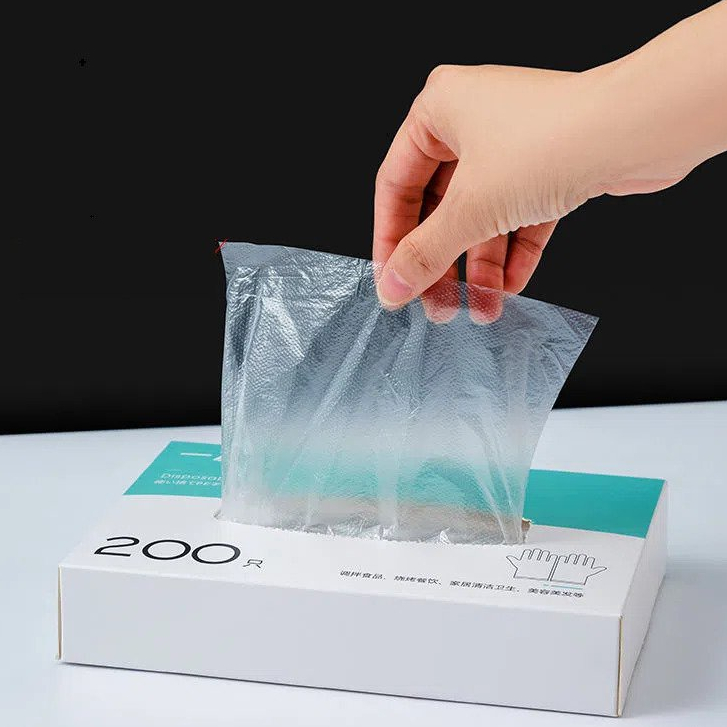 ถุงมือพลาสติก ใช้แล้วทิ้ง 200 ชิ้น/กล่อง เหนียวพิเศษ หนาและทนทาน