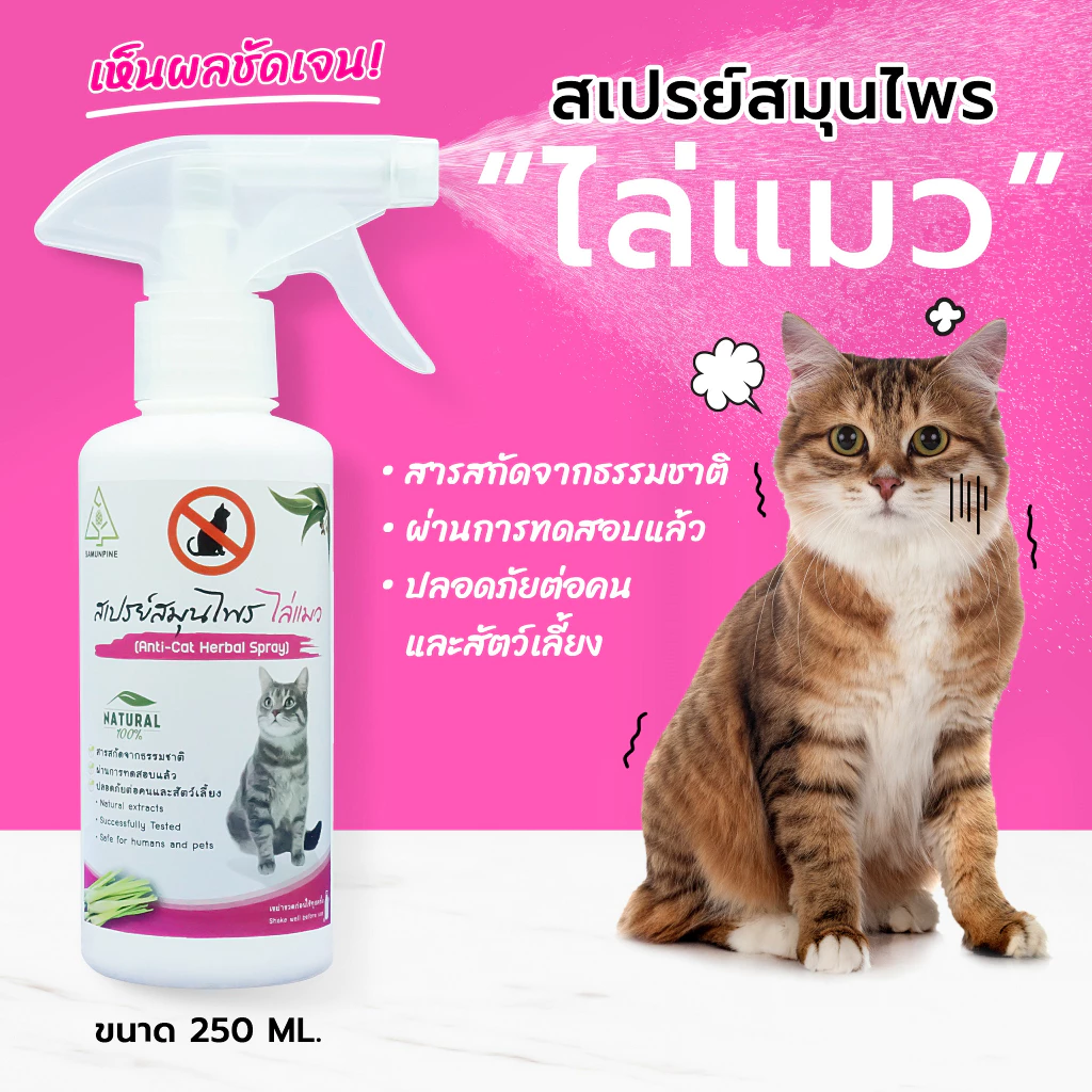 ‼️ไล่แมว‼️SAMUNPINE สเปรย์ไล่ป้องกันแมวขับถ่าย ขึ้นหลังคารถ ไม่ทำลายสีรถ สารสกัดธรรมชาติ ขนาด 250ml.