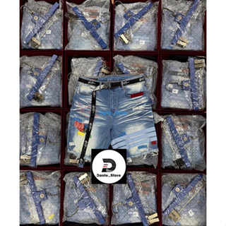 🔥Holdem denim แท้100%🔥Blue Wash Destroyed denim shorts