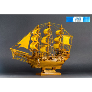 เรือสำเภาจีน เรือใบสีทอง ไม้สัก มงคล หัตถกรรม เสริมฮวงจุ้ย วางตั้งโชว์ Chinese Junk Ship Wooden Model Handmade Craft