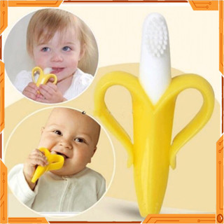 เด็กซิลิโคนแปรงสีฟัน BPA ฟรีกล้วยรูปร่างปลอดภัย Toddle Teether Chew ของเล่น Teething แหวนของขวัญทารกเคี้ยว