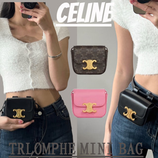 CELINE TRLOMPHE กระเป๋ามินิ/กระเป๋าใส่เหรียญ/กระเป๋าสะพายข้าง/กระเป๋าเครื่องประดับ/ลายพิมพ์คลาสสิก/หนังเต็