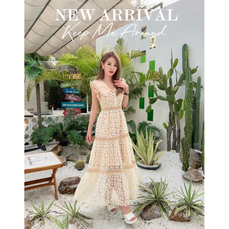 เดรสยาว ลูกไม้ ป้าย TwinsShop