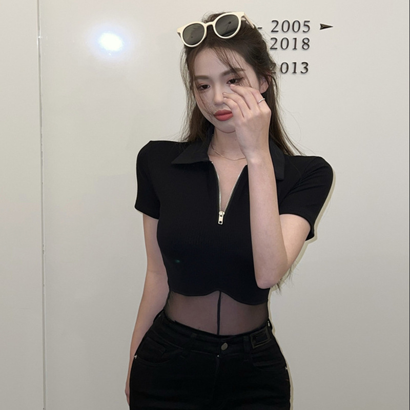 เสื้อบอดี้สูท แต่งซิป แต่งผ้าซีทรู เซ็กซี่ เสื้อแฟชั่น เสื้อเซ็กซี่ สายฝอ