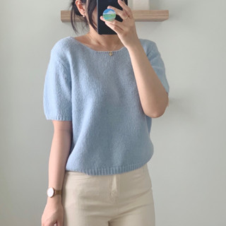 Baby blue short sleeves knit top เสื้อพร้อมส่ง