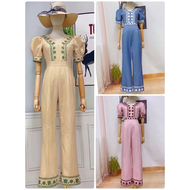 Jumpsuits 279 บาท (m,l,2xl) จั๊มสูทขายาว จั๊มกางเกงขายาว พิมพ์ไลน์ สไตล์โบฮีเมี่ยน งานป้าย love lady Women Clothes