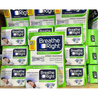 ของแท้🇺🇸 แผ่นแปะหยุดการกรน Breathe Right Extra Clear สำหรับผิวแพ้ง่าย เพื่อลดหรือหยุดการกรนและอาการคัดจมูก 72 ชิ้น