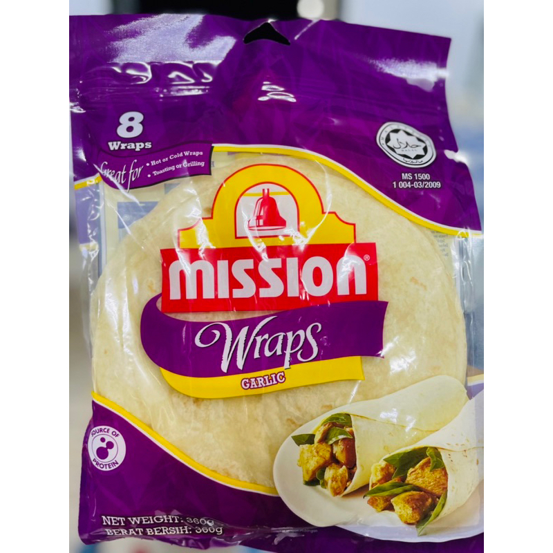 แผ่นตอติญ่าmission wrapรสกระเทียม(สีม่วง)1เเพ็คมี8เเผ่น