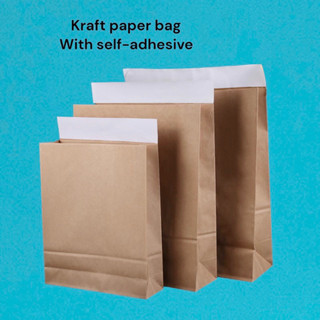 Kraft paper flat bottom bag with self adhesive | ถุงกระดาษขยายข้าง แบบตั้ง มีฝากาวในตัว (แพ็คละ 10 ใบ)