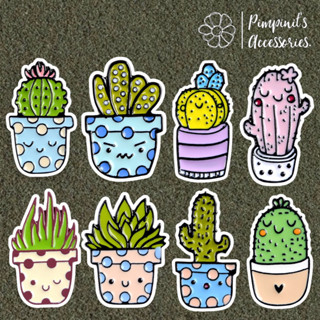 ʕ •ᴥ•ʔ ✿ พร้อมส่ง : เข็มกลัดเซ็ทแคทตัส ต้นกระบองเพชรในกระถาง | Cactus In Pot Enamel Brooch Pin Set.