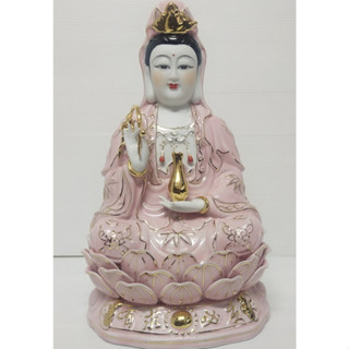 เจ้าแม่กวนอิม นั่งดอกบัว งานเซรามิคทั้งองค์ เดินเส้นทองรอบองค์พระแม่กวนอิม