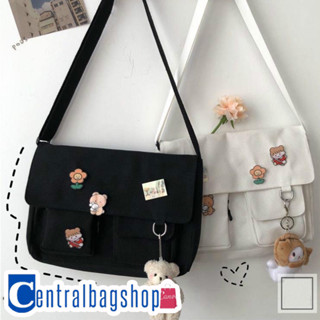 centralbagshop(C1409)กระเป๋าผ้าแคนวาส พร้อมเข็มกลัด 4 ชิ้น