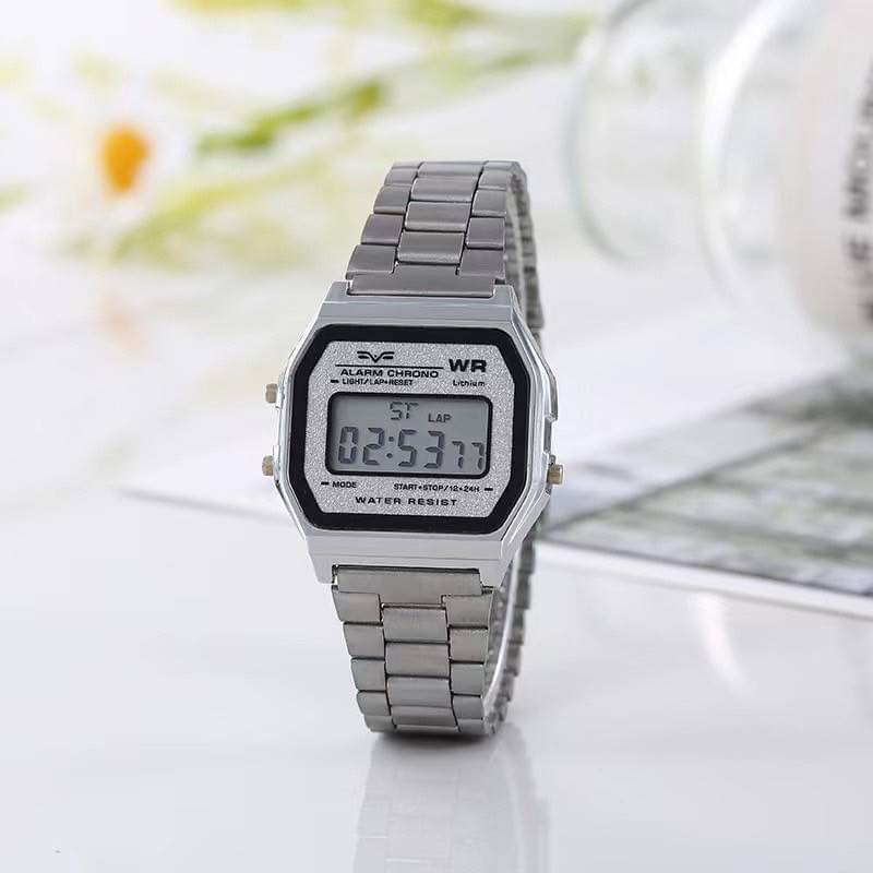 SOLOSใหม่ล่าสุด158F นาฬิกาข้อมือควอตซ์ดิจิทัลช LED กันน้ำ สีทอง สีเงิน สําหรับผู้หญิง และผู้ชาย - รูปที่ 4