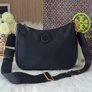 👑ผ่อน0%~แท้100%👑 กระเป๋าสะพาย สีดำ TORY BURCH 88370 NYLON WEB MINI HOBO