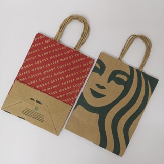 ถุงกระดาษ Starbucks 9 ใบ ถุงสตาร์บัคส์ merry coffee ถุงกระดาษน้ำตาล  ของแท้ สภาพดีมากๆ สะอาด ใหม่