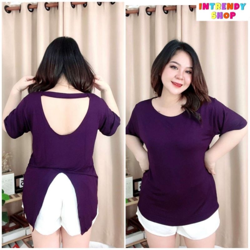 ใหม่ เสื้อยืดเปิดหลังสาวอวบ. เสื้อสาวอวบสไตล์เซ็กซี่ Free size: 46 - 50 นิ้ว.