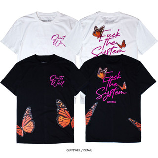 QWT210-1-2 BUTTERFLIES SYSTEM เสื้อยืดแขนสั้นสีดำ พิมพ์ลายผีเสื้อ QUITEWELL