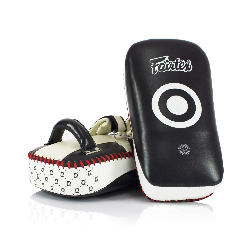 Fairtex KPLC2 Curved Kick Pads - Size Standard Black/White Color Curved design made from "Premium Cowhide Leather" Pair
