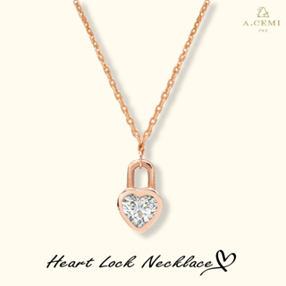 A.CEMI Heart Lock Necklace Rose Gold สร้อยคอเงินแท้ ชุบทอง 18K โรสโกลว์ ของขวัญแฟน