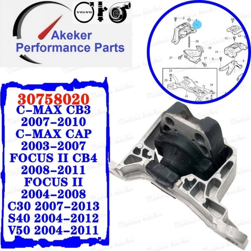 Front Right Engine Motor Mount. 2004-2011 for Mazda 3 2.0L L4 for VOLVO C30 S40 V50 31375739 3075802