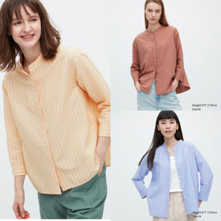 เสื้อเชิ๊ต UNIQLO คอตั้งแขน3/4 ผ้าพรีเมียมลินิน