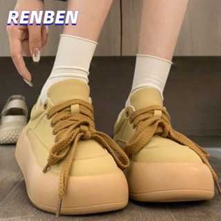 RENBEN ใหม่น่ารักสีทึบรองเท้าผู้หญิงสีขาวน้อย