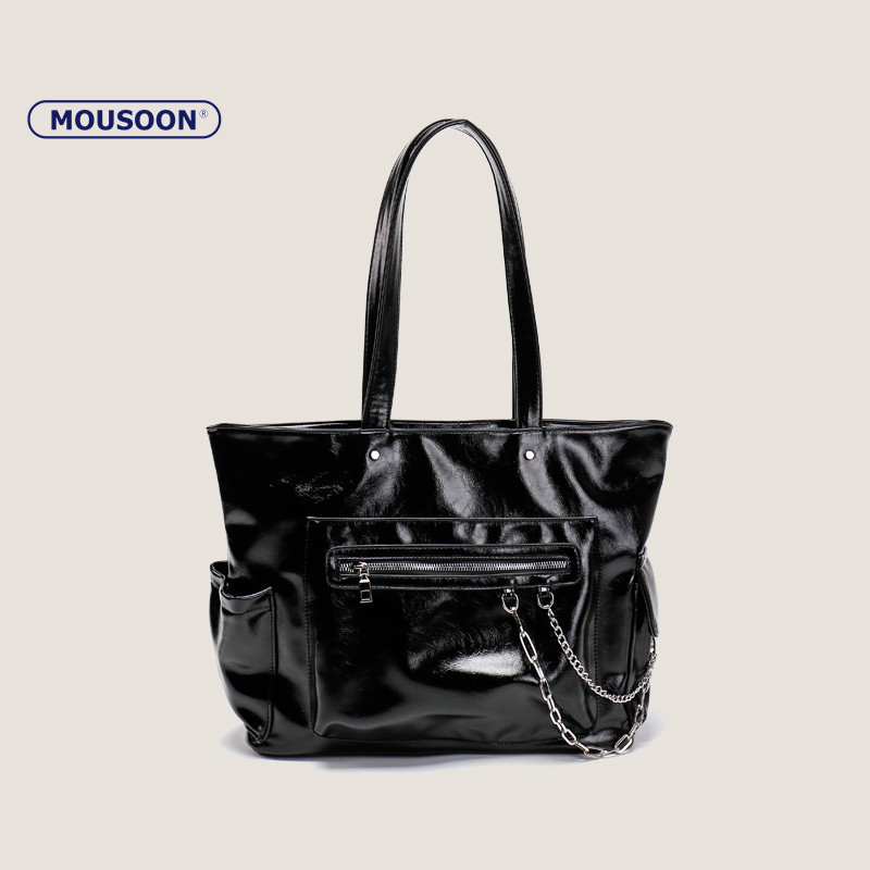 Mousoon Simple Tote Bag Retro Large Capacity Student Travel To Study Single Shoulder Handbag Chain Bag High Quality