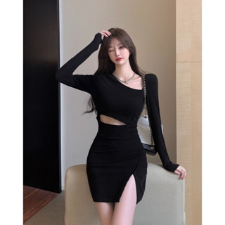 331 ชุดเดรสแขนยาว กระโปรงสั้น กระโปรงคลุมสะโพก ดีไซน์เก๋ สาว…