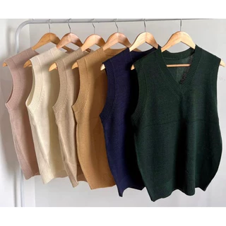 เสื้อกั๊กไหมพรมสีพื้นผ้านิ่ม