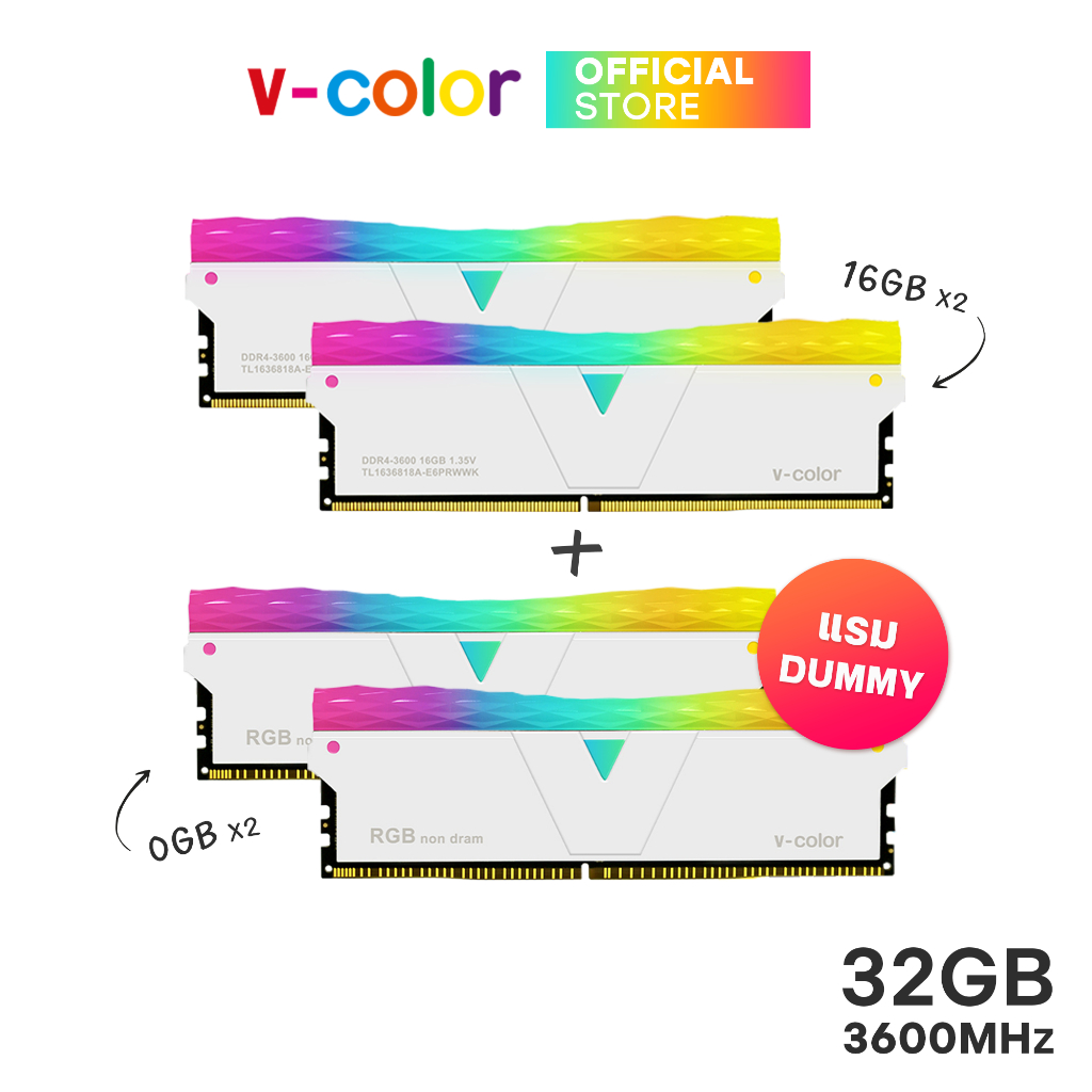 v-color RAM PC SCC Prism Pro RGB 32GB (16GBx2+0GBx2) DDR4 Bus 3600MHz (มีแรมดัมมี่ในกล่อง)