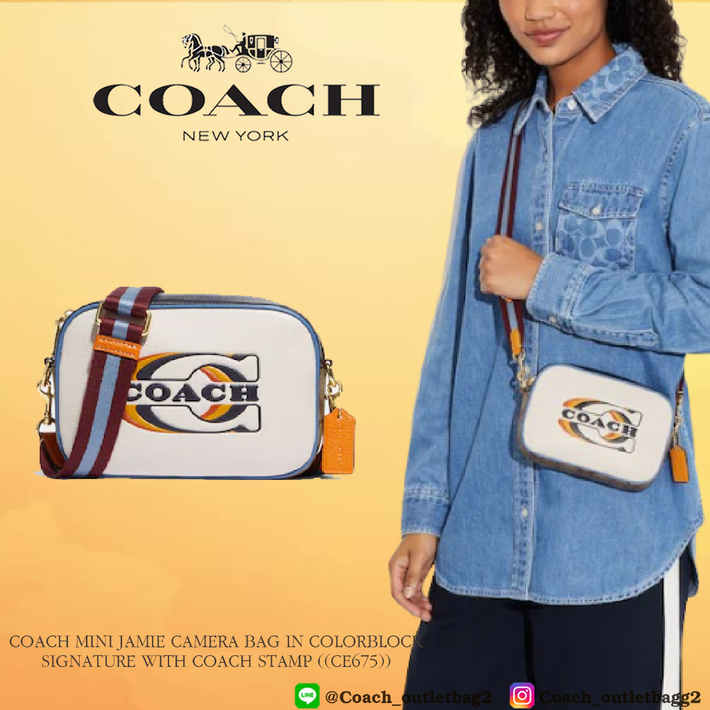 COACH MINI JAMIE CAMERA BAG IN COLORBLOCK SIGNATURE WITH COACH STAMP((CE675))