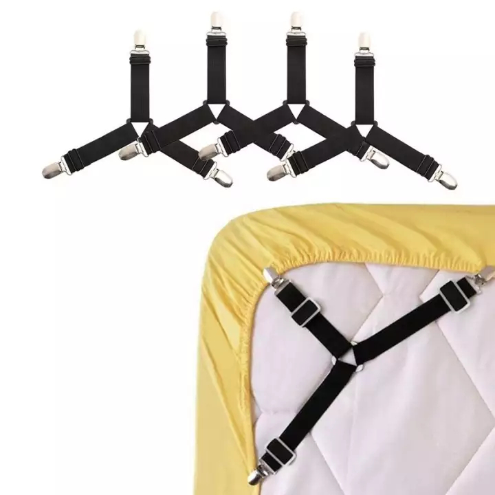 คลิปหนีบผ้าปูที่นอน 4 ชิ้น สายรัดมุมผ้าปูที่นอน ใช้ดึงกับโต๊ะ ใช้ดึงเตียง - รูปที่ 3