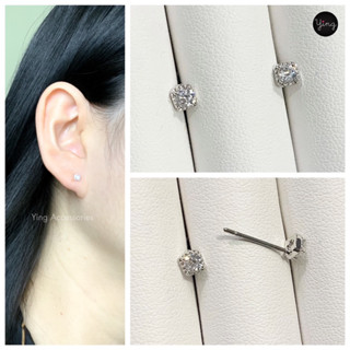 ต่างหูเพชรสี่เหลี่ยมติดหูขนาดเล็ก 4 mm