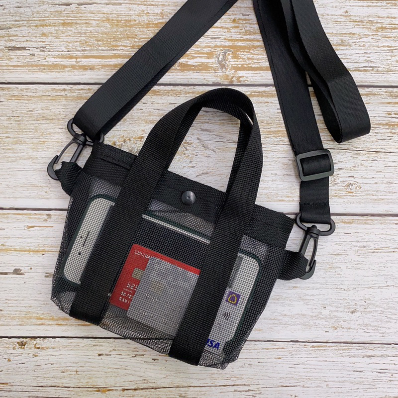 กระเป๋าซีทรู อวดรวย รุ่น mini tote bag สะพายข้าง สะพายเฉียง หรือคล้องคอ ใส่โทรศัพท์ Pro Max ใส่เงิน