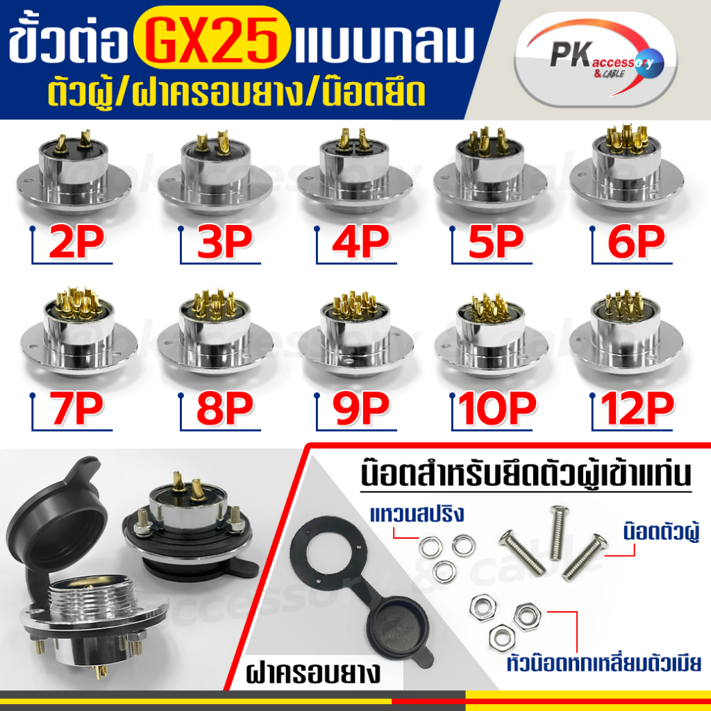 ชุดขั้วต่อ GX25 แบบกลม ตัวผู้ ตัวเมีย มี9-12เข็มให้เลือก
