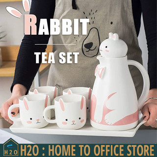 [พร้อมส่ง] RABBIT TEA SET ชุดกาน้ำชาเซรามิค ลายกระต่าย สุดน่ารัก (มี 6 ชิ้น : ถาด/กาน้ำชา/แก้วชา) ต้อนรับปีกระต่าย