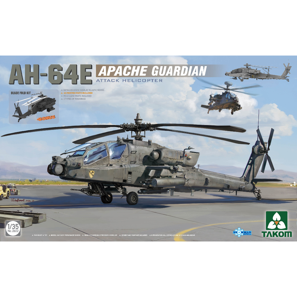 พลาสติก โมเดล ประกอบ TAKOM สเกล 1/35 AH-64E APACHE GUARDIAN + BONUS "BLADE FOLD KIT" (2602)
