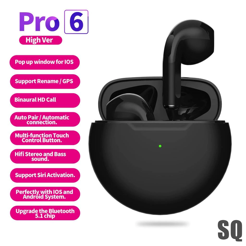 หูฟังบลูทูธไร้สาย PRO 6 TWS พร้อมกล่องชาร์จ สำหรับ iPhone Samsung Oppo Vivo Huawei thumbnail 3