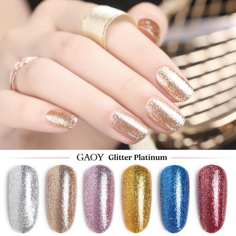 พร้อมส่ง !! Gaoy สีทาเล็บเจล รุ่นแพลตตินั่ม Platinum Nail Gel Polis ( E111-E116 ) กากเพชรระเอียด เม็ดสีแน่น ติดทนนาน