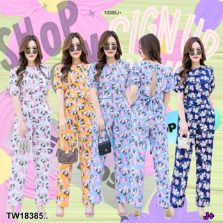 TW18385 Set #สาวอวบ เซท 2ชิ้น เสื้อคอบแขนตุ๊กตา